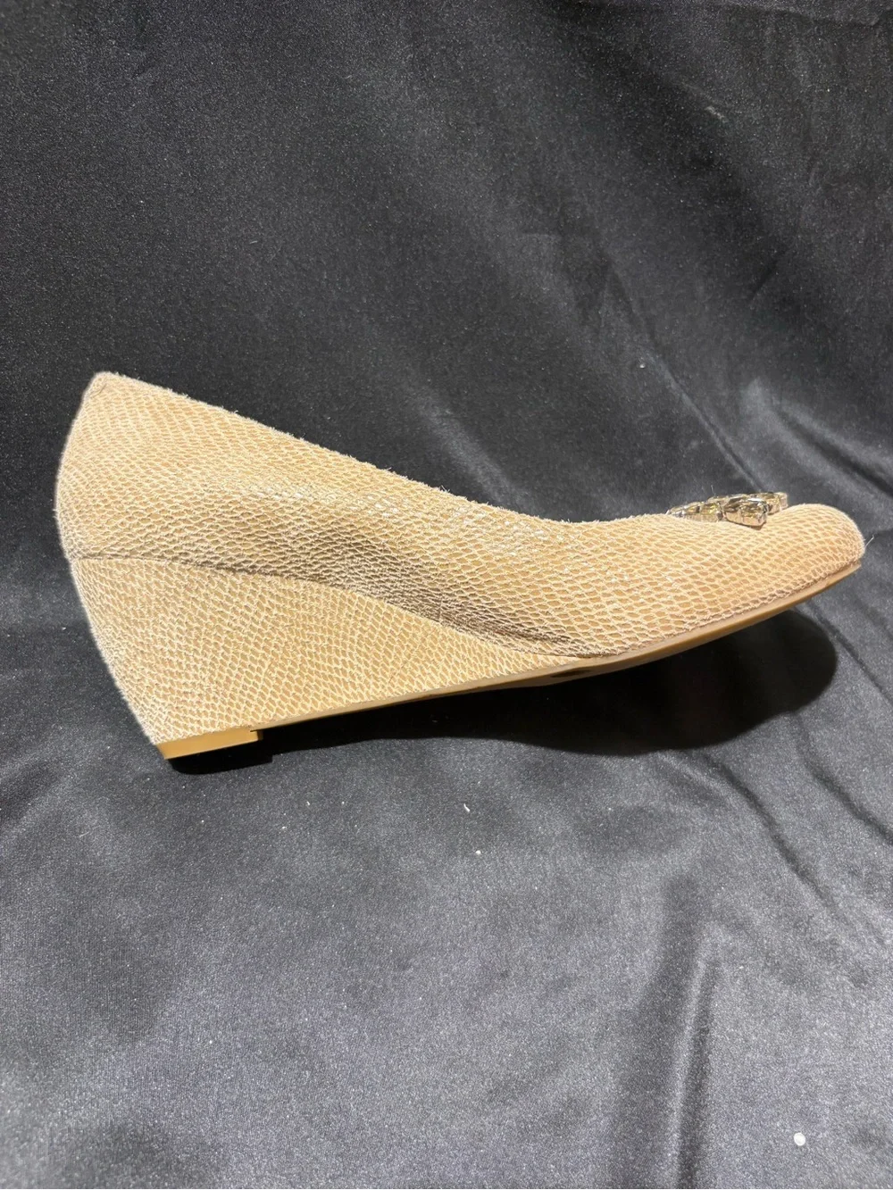 BCBGeneration Beige Jewel-Toe Wedge Pumps